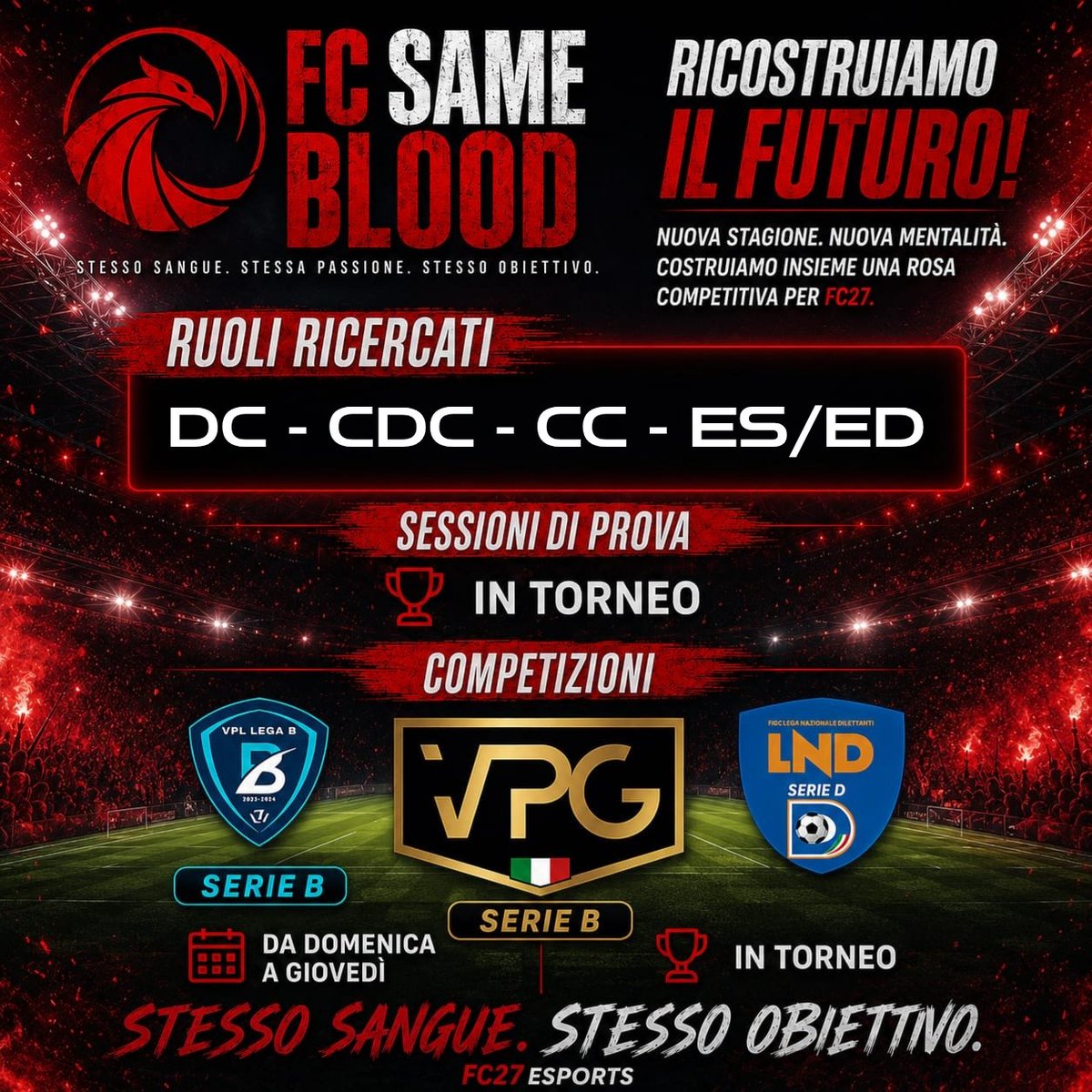 FCSameBlood's tweet photo. 🔥SESSIONE DI PROVINI PER FC27🔥

STASERA ORE 21:30/00:00👈

La sessione di prova verrà sostenuta in un TORNEO che inizierà alle ore 22:00🔔

PRENOTA IL TUO POSTO.✅
SCRIVICI IN PRIVATO.📩
@pctransfermarkt @vGamesRT https://t.co/fdIz8dIHJJ