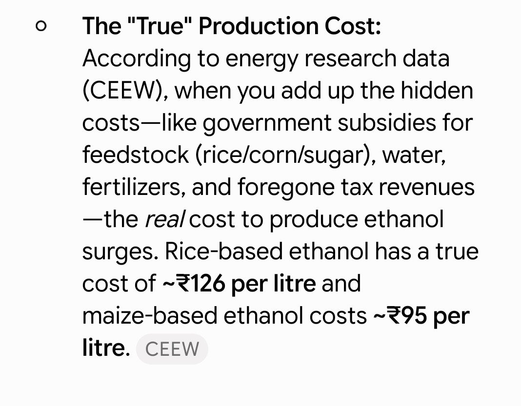 asksaleem's tweet photo. @Ronak_Unadkat Government Procurement Price: Oil Marketing Companies (OMCs) buy ethanol from distilleries for about ₹58 to ₹66 per litre. https://t.co/tbEreumYyO