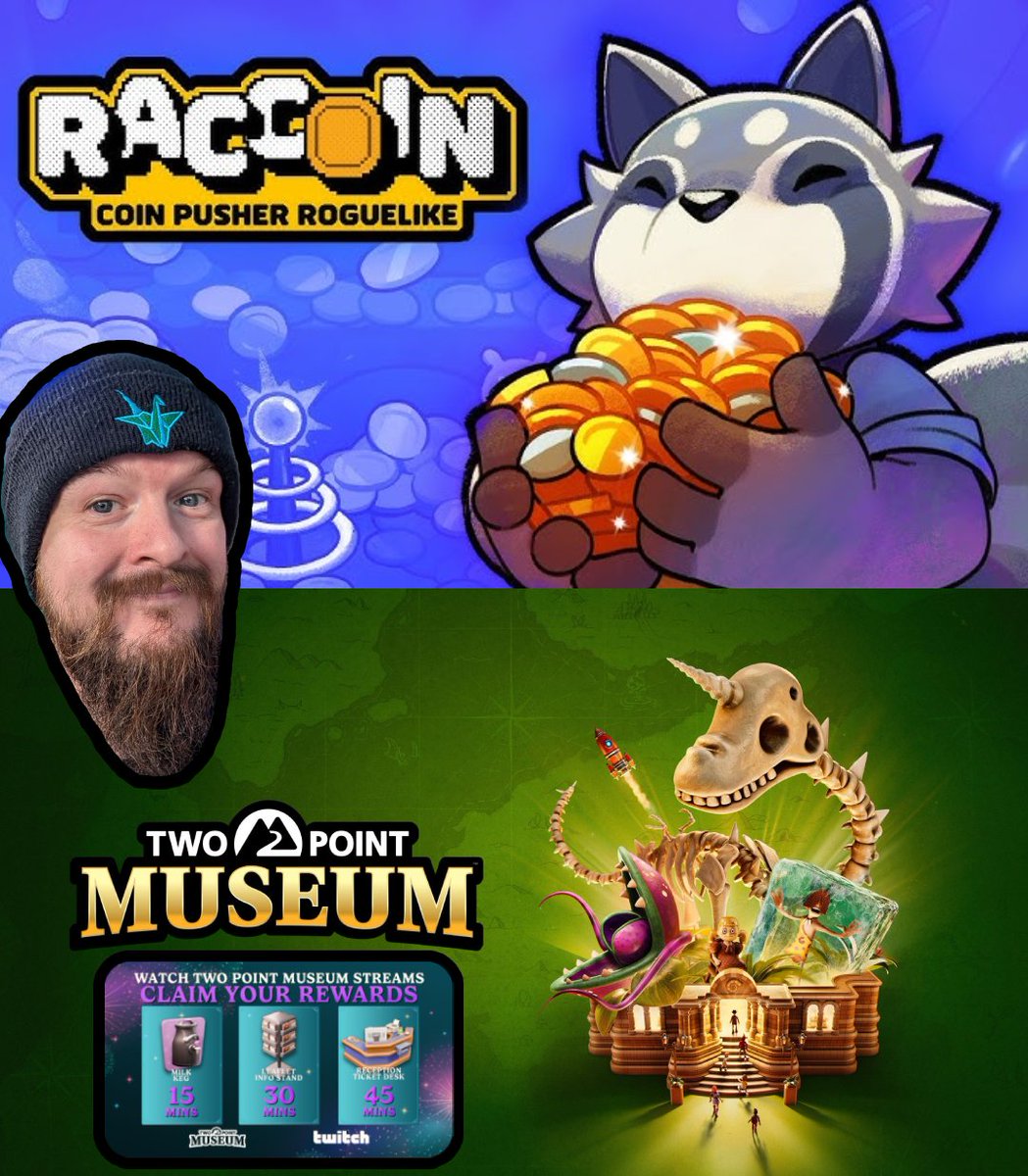 KrazeyHazey's tweet photo. ☕💜Cozy Sunday stream is a DOUBLE FEATURE tonight!

🦝🪙RACCOIN: Coin Pusher Roguelike
🏛️🦕Two Point Museum (+ Twitch Drops enabled! 🎁)
Come hang out for some cozy chaos!

🕗8PM UK | 9PM CEST | 12PM PT | 3PM ET
👉https://t.co/sd4I7UfI8y

#Twitch #RACCOIN #TwoPointMuseum #Gaming https://t.co/eabQ000tm0