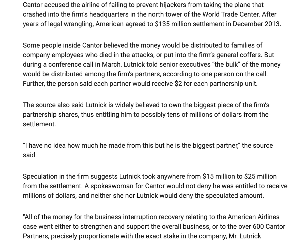 AlwaysFlacko's tweet photo. @howardlutnick remember when you stole $15-25 Million dollars of the 9/11 victim's fund settlement that you kept implying would go to families but actually ended up being slurped up by your largest shareholders and executives.. https://t.co/VITcnDhHwt