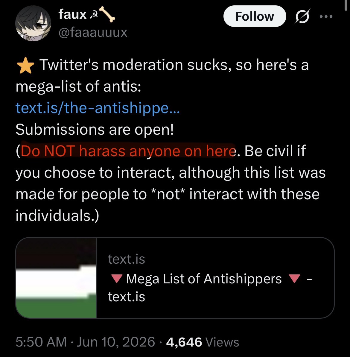 kuu_koo_'s tweet photo. “Don’t harass anyone on here” while literally linking their accounts, putting them at a risk of harassment. do you not know how contradictory this is https://t.co/MntYwJiwaB