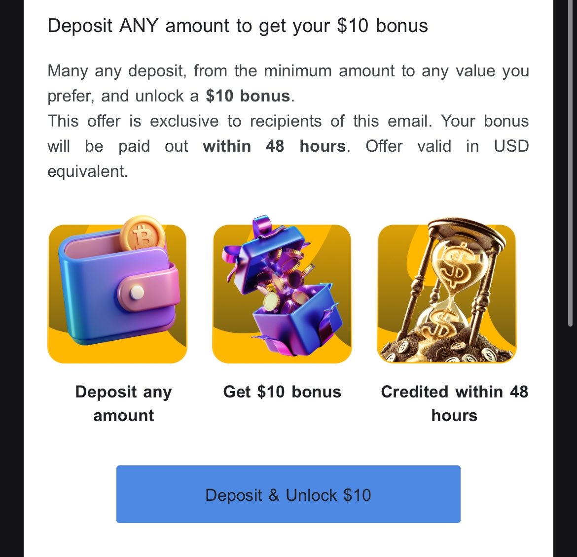 Bishoff22's tweet photo. @Stake @Stake  have done the deposit yet have not receive the 10$ https://t.co/gMHViawaGo