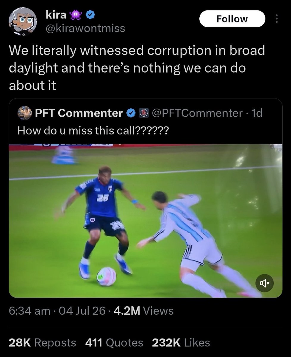 YashRMFC's tweet photo. 232k likes on exposing Argentina &amp; Messi.

Football is healing. https://t.co/iZFgEUeoyD