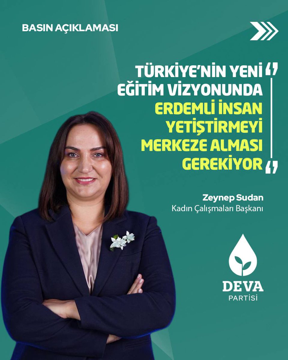 devapartisi's tweet photo. Zeynep Sudan: “Türkiye’nin yeni eğitim vizyonunda sadece sınav başarısını değil, erdemli insan yetiştirmeyi de merkeze alması gerekiyor. 

Bir ülkenin geleceğini yalnızca mühendisleri, doktorları veya yazılımcıları belirlemez. O meslekleri icra eden insanların vicdanı belirler. 

Biz çocuklarımıza ‘Nasıl daha çok para kazanırsın?’ sorusundan önce ‘İnsanlığa nasıl fayda sağlarsın?’ sorusunu öğretmeliyiz.”