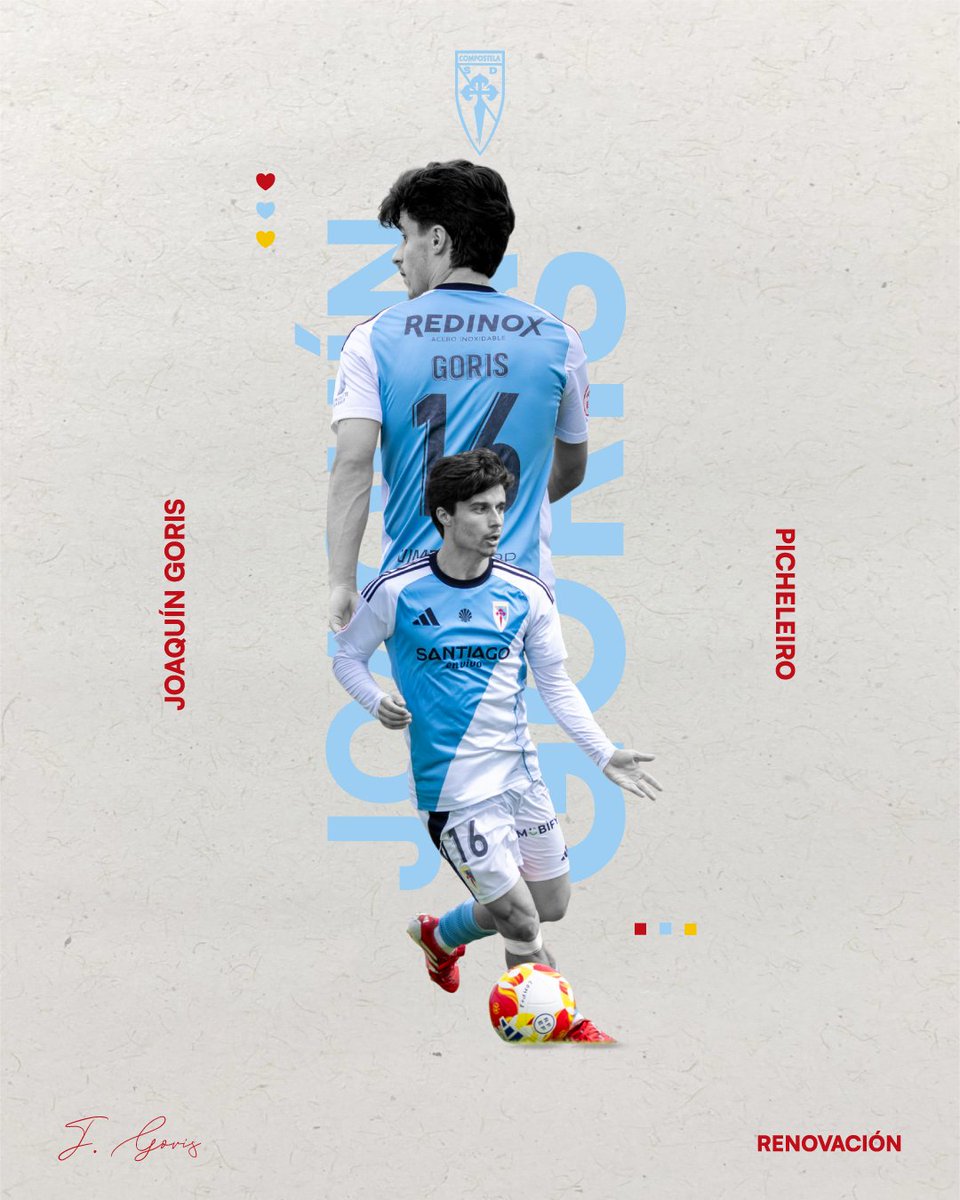 SD_Compostela's tweet photo. ✍️🩵🤍 Goris estará no Compos de #SegundaFederación

⚽️ O canteirán compostelanista seguirá aportando a súa calidade e crecemento futbolístico ao centro do campo do equipo

ℹ️ https://t.co/WBe4gurLcU https://t.co/8GZaJnSHA1