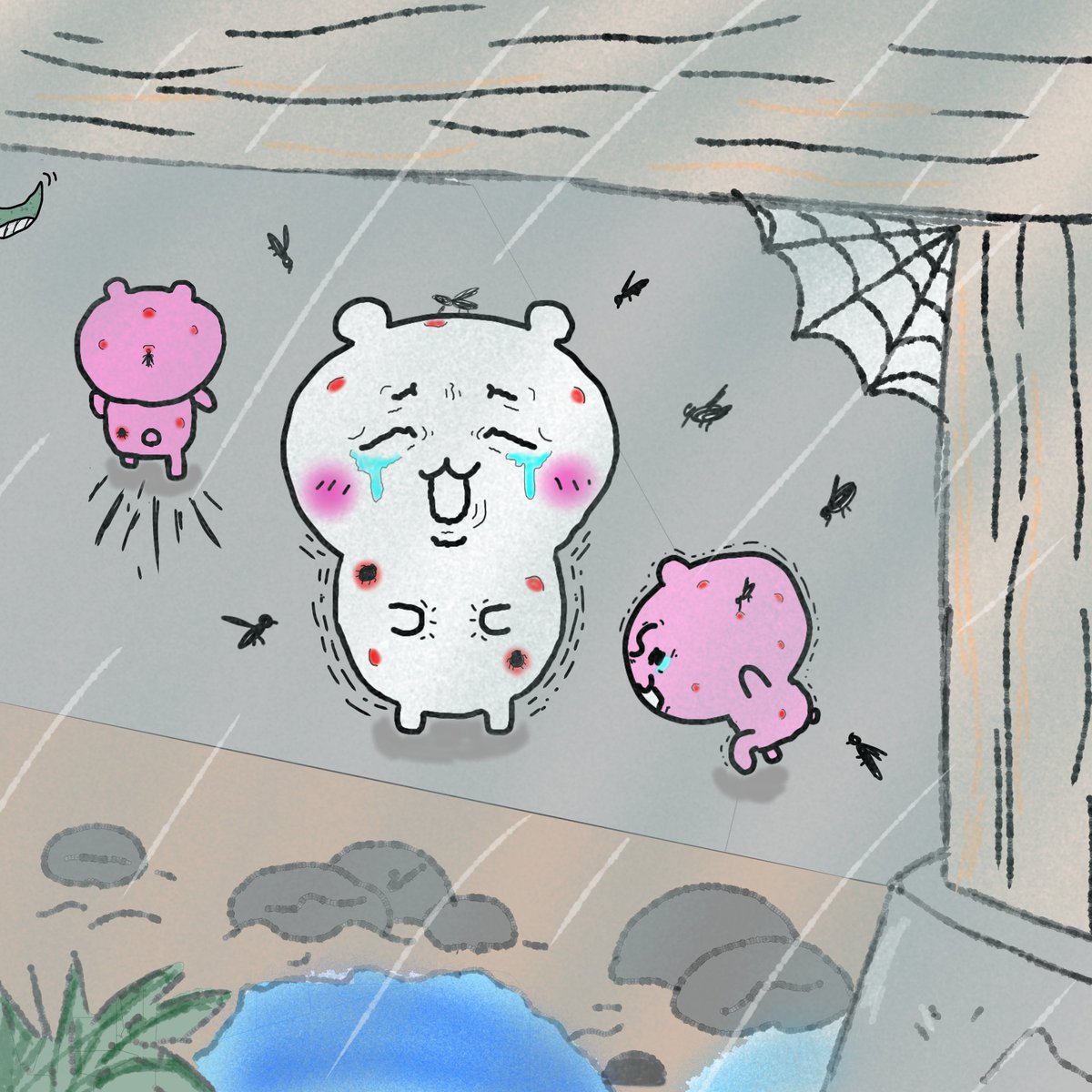 chichansukiLOVE's tweet photo. 梅雨時期はみんなウンザリ！
雨を避けようと縁の下に避難した白豚一家！
けど雨宿りをしていたのはちいちゃん一家だけじゃなかったみたい...
蚊やダニ達が美味しそうな匂い(ちょっと臭い)に大興奮！
ちいちゃん達のちっっっちゃいｵﾃﾃじゃお腹を握りしめて痒みを我慢するしかできないかも...#ちい虐 https://t.co/7BayM70zxw