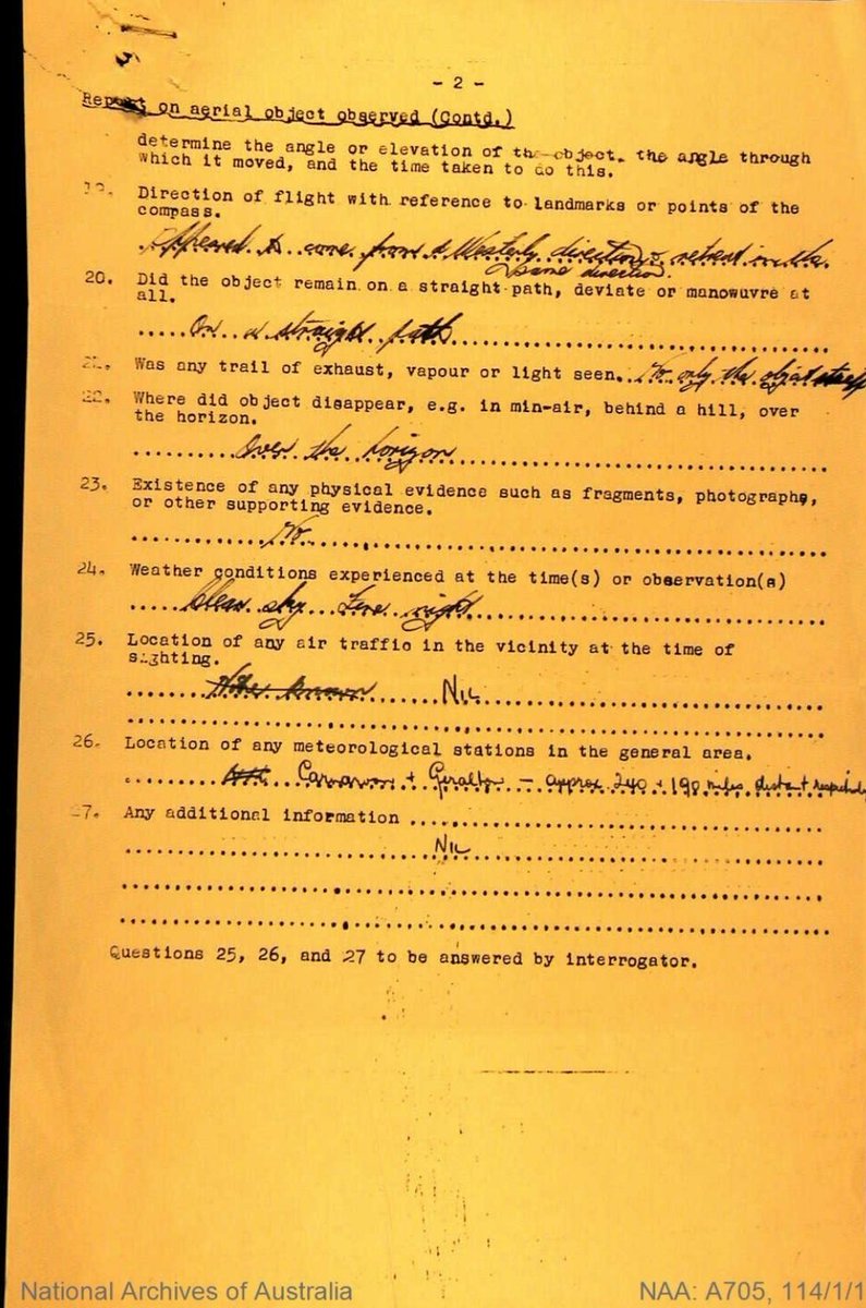 BouchetP_Auteur's tweet photo. 🚨 DOCUMENT DÉCLASSIFIÉ – AUSTRALIE, 1955
Flying Saucer
En 1955, la Royal Australian Air Force enquête sur une étrange observation près de Cue, en Australie-Occidentale.
#uap #ovni #disclosure #ufo #ufotwitter #topsecret #flyingsaucer #australie #cue #militaire https://t.co/6IKB121kzn