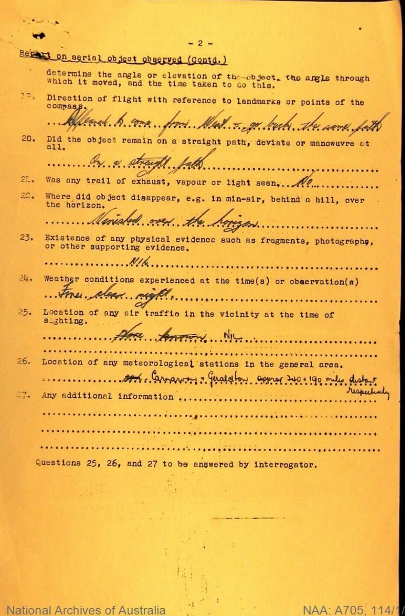 BouchetP_Auteur's tweet photo. 🚨 DOCUMENT DÉCLASSIFIÉ – AUSTRALIE, 1955
Flying Saucer
En 1955, la Royal Australian Air Force enquête sur une étrange observation près de Cue, en Australie-Occidentale.
#uap #ovni #disclosure #ufo #ufotwitter #topsecret #flyingsaucer #australie #cue #militaire https://t.co/6IKB121kzn