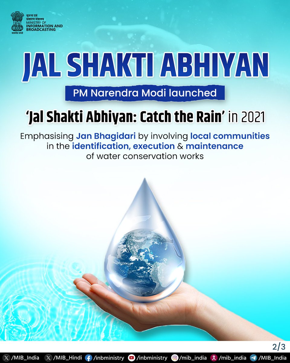 DoWRRDGR_MoJS's tweet photo. 💧 Every drop counts, every citizen matters.

Through Jal Shakti Abhiyan, Catch the Rain, and Jal Sanchay Jan Bhagidari, India is strengthening water conservation through community participation, local solutions, and collective action for a water-secure future.

#JalShaktiAbhiyan #CatchTheRain #JalSanchayJanBhagidari #WaterConservation #JanBhagidari