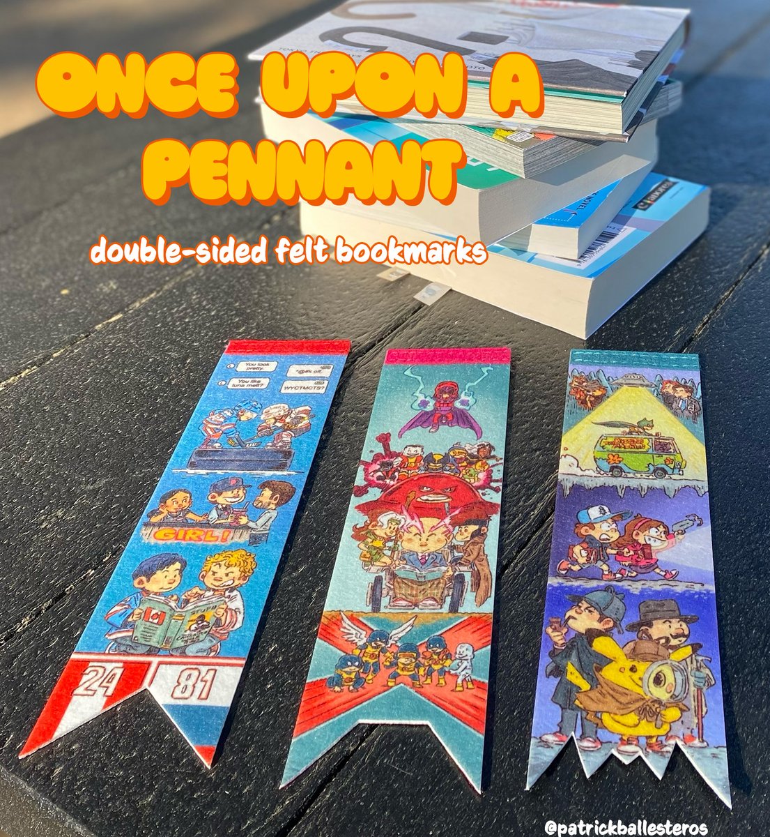 SD_Comic_Con's tweet photo. .@PatrickBallest is turning the page with his new wave of "Once Upon a Pennant" double-sided felt bookmarks heading to #SDCC: https://t.co/CBQYB6SuVG https://t.co/nhDnnoMsFT