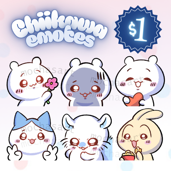 mochasart's tweet photo. ATTENTIONNN CHIIKAWA FANSS!! 🥹💖

I drew cute Chiikawa emotes ehehe!!
Ready to download instantly! :D  

✨550px &amp; 1140px~  
✨Twitch/ Discord emote ready

Download here!!: https://t.co/48gvpQRkSA

#Chiikawa #ChiikawaArt #Kofi #Emotes #TwitchEmotes https://t.co/dxdVnRG78w