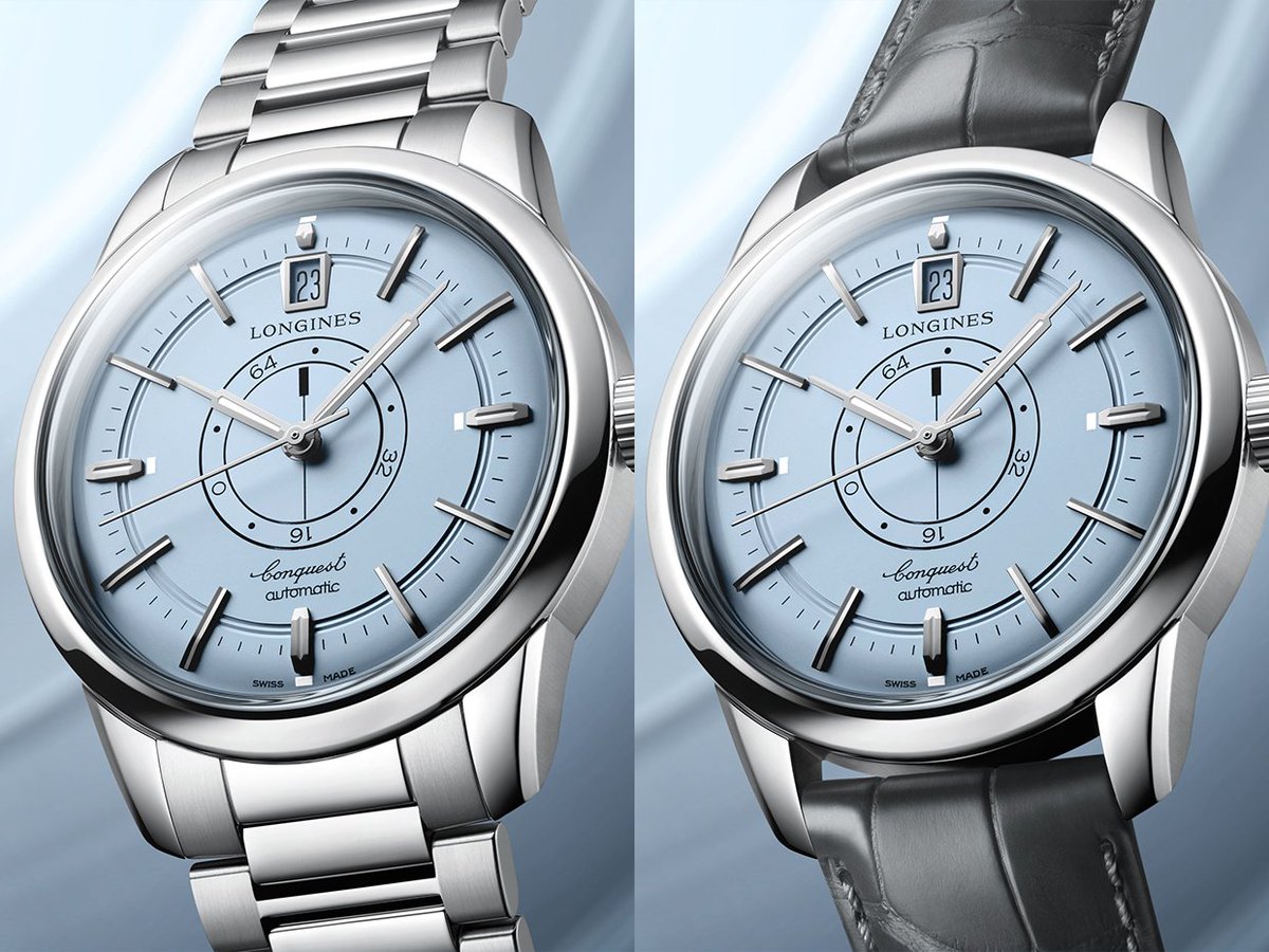 GamaCahaya's tweet photo. Longines Rilis Koleksi Conquest Heritage Central Power Reserve Dalam Light Blue Dial

Jam tangan ini dirilis untuk merayakan ulang tahun ke-70 koleksi Conquest. Untuk model leather strap dibanderol dengan harga EUR 4.250 atau sekitar Rp 87,2 jutaan sedangkan yang model steel bracelet seharga EUR 4.400 atau sekitar Rp 90,2 jutaan.