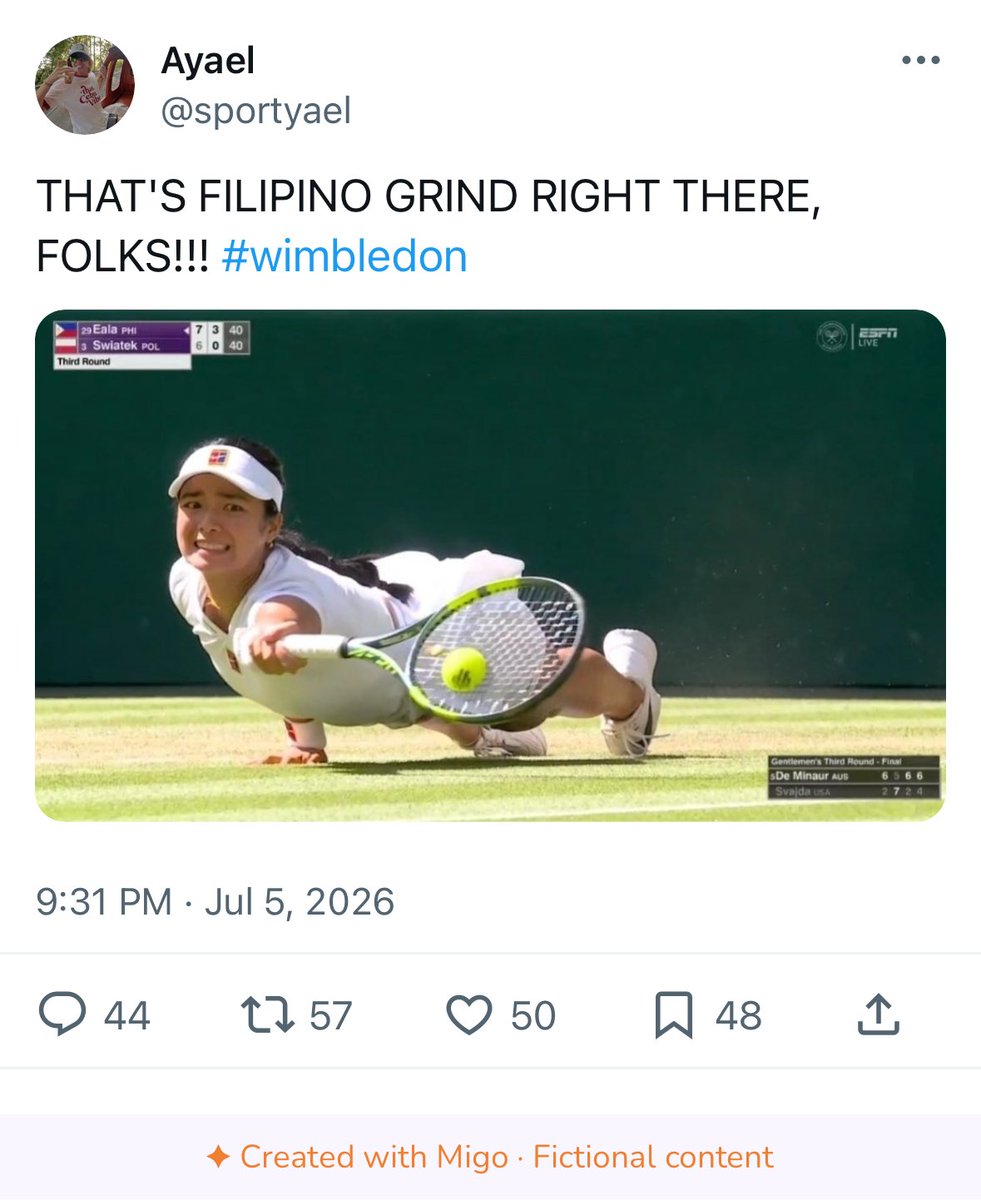 mikhababified's tweet photo. grand slam! 

a #mikhaiah three tweet au wherein

nagpapansin si Michie sa tennis fan niyang crush na si Ayael

#MadeWithMigo https://t.co/8B01G3znDy