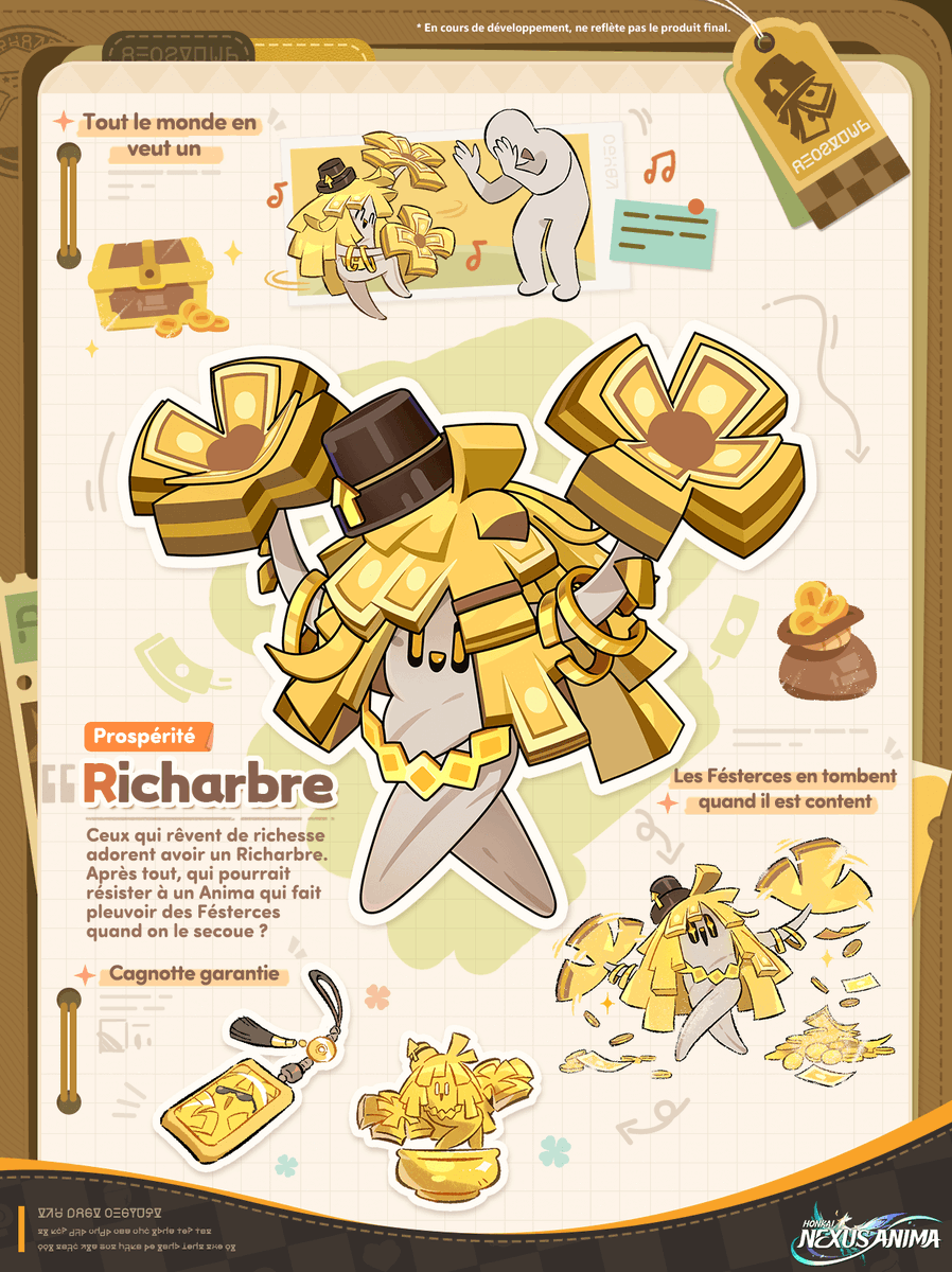 HonkaiNA_FR's tweet photo. Anidex | #Richarbre

Attribut : Prospérité
Ceux qui rêvent de richesse adorent avoir un Richarbre. Après tout, qui pourrait résister à un Anima qui fait pleuvoir des Fésterces quand on le secoue ?

* En cours de développement, ne reflète pas le produit final.

Préinscrivez-vous dès maintenant à Honkai : Nexus Anima : https://t.co/LzEMhp031w
Suivez-nous pour découvrir les dernières informations : https://t.co/CF04mQBFzJ

#HonkaiNexusAnima
#RecrutementTestdÉvolutionNexusAnima