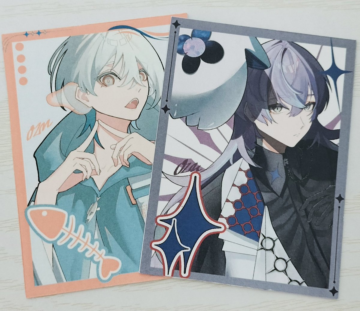 ozm_desu's tweet photo. 文化祭で無料配布したいなと思っているトレカの試作品✌️
とりあえず星導と魚の2種類 https://t.co/U2WbDuvtEi