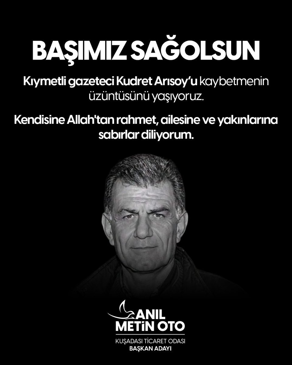 Anil0to's tweet photo. Kıymetli gazeteci Kudret Arısoy’u kaybetmenin üzüntüsünü yaşıyoruz. Kendisine Allah'tan rahmet, ailesine ve yakınlarına sabırlar diliyorum. https://t.co/D6wawwc5x3