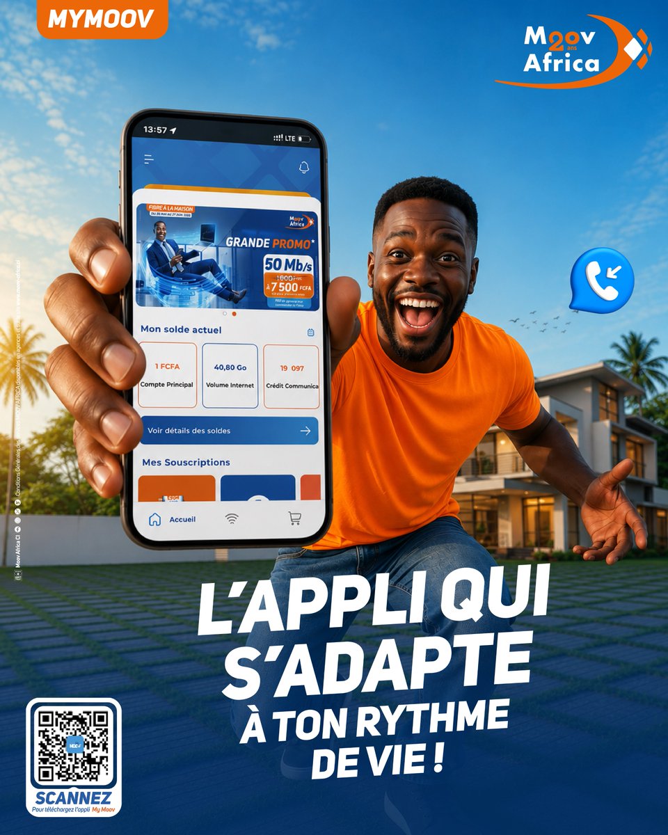Moovafrica_CIV's tweet photo. Achète tes forfaits, consulte ton solde, suis ta consommation et gère ta ligne en toute simplicité, où que tu sois.
Télécharge My Moov et garde le contrôle de tes services au quotidien.
#MoovAfricaCI #MyMoov #ApplicationMobile #ResteConnecté https://t.co/BtXfpY9NnQ