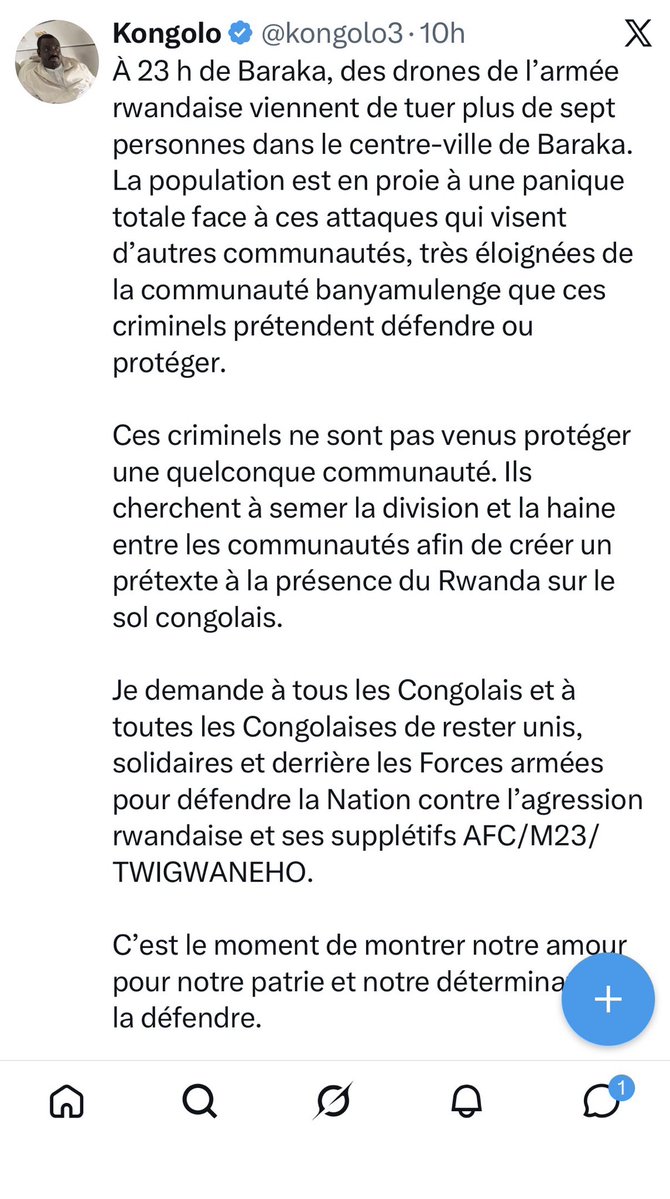 jbserugo's tweet photo. La foudre frappe des motards transportant un cadavre à Baraka, et l’épidermique chargé des missions (et parfois conseiller à la présidence de Tshisekedi @Presidence_RDC) Bigirumwami Kongolo Jacques veut encore parler de “drones rwandais”.

Cet incompétent et menteur s’était vanté d’avoir contribué à plus de 80% à la stratégie derrière la prise de Point Zéro que la coalition gouvernementale vient de perdre lamentablement, et d’avoir acheté des drones pour bombarder les #Banyamulenge de #Minembwe, lui-même Munyamulenge! Cynique et sadique.

Ses jours à la présidence sont comptés: il ne lui reste plus que la manipulation et le mensonge pour se maintenir à son poste, car sa stratégie d’extermination des #Banyamulenge pour laquelle il avait été recruté est en train d’échouer, même si elle a déjà fait de nombreuses victimes innocentes.