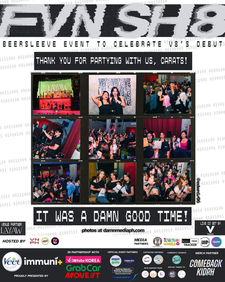 damnmediaph's tweet photo. [FVN SH8: V8 Beersleeve] [EVENT PHOTOS NOW AVAILABLE] V8 vibes forever! 🍻✨

Our media photographer’s images are now available at https://t.co/AMYlnLiKtp! Photoman images will follow next week.

Thank you so much for partying with us. Don’t forget to tag @damnmediaph, @vernonlineph, and @8starsph on X and Instagram when you post your favorite snaps! 🖤

Let’s party soon!

#FVNSH8 #V8Beersleeve #ProjectActiV8 #DAMNMediaPH