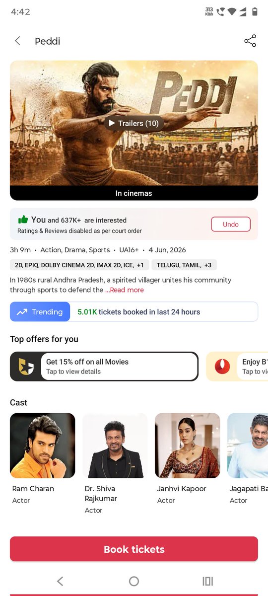avndec31's tweet photo. 5k tickets on day 32 in bms 👌🥳
Fantastic run in Telugu states 🔥
#Peddi 
@AlwaysRamCharan https://t.co/2Yqf0ELI8q