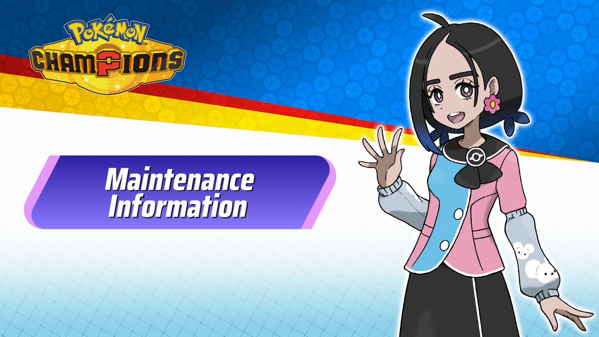 Pokemon_Champs's tweet photo. [Maintenance Notice]

#PokemonChampions will undergo maintenance soon!

⏰ START: 7/8 @ 02:00 UTC
⏰ END: 7/8 @ 06:00 UTC

Please note that the app will be unavailable during the maintenance period. Thank you for your understanding! https://t.co/EovnscL1wU