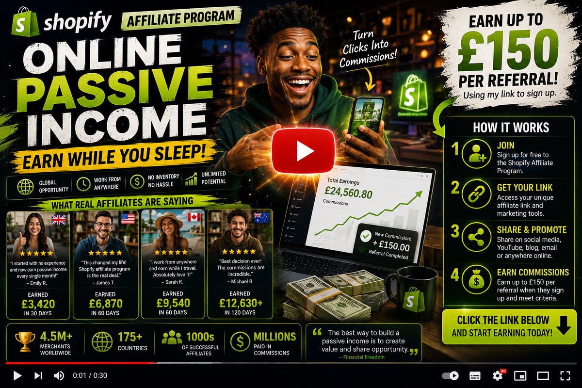 APADVERTS's tweet photo. @Marilyn_Symon Work from home.
Full Guide🔗: https://t.co/JuwITi2kqM

AFFILIATE (SHOPIFY):
Create premium Shopify Account: https://t.co/1yKQAhYWaA
Setup an https://t.co/q6vBNuxyBj account. Find Shopify brand - Create, Share and Promote Affiliate link and earn commissions up to £150. https://t.co/MbgmUd0XT0