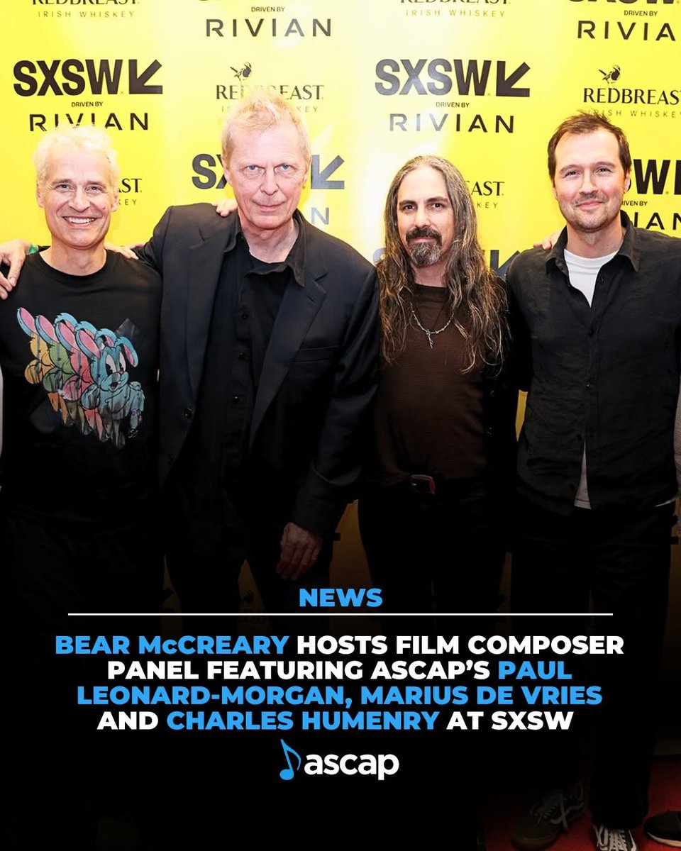 ascaphup6's tweet photo. Bear McCreary moderated ASCAP's panel "How SXSW Film Composers Are Redefining Cinema" Sunday. It celebrated films showcasing at the SXSW TV &amp; Film Festival by ASCAP composers Paul Leonard-Morgan (Pretty Lethal), Marius de Vries (The AI Doc…) and Char... https://t.co/g5A6G87fIn