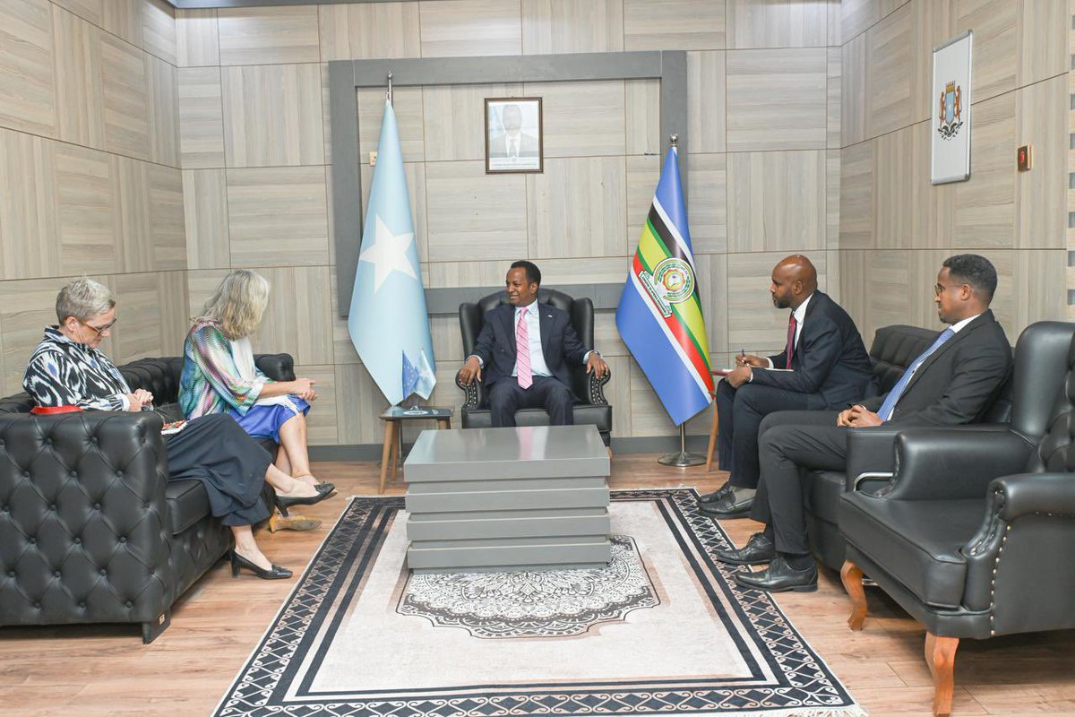 MOFASomalia's tweet photo. FM H.E. Abdisalam Abdi Ali received EU Ambassador Francesca Di Mauro on a farewell courtesy call, commended her service, congratulated her on her appointment as Director for Africa at the EEAS, and reaffirmed Somalia’s strong partnership with the EU. @EU_in_Somalia https://t.co/Y4Kji3iSvB