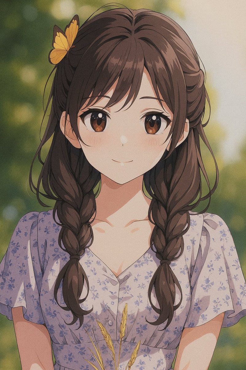 コメアイ様髪飾りorder page♡ 可憐な蝶の髪飾りをのせ、優しく丁寧に編み込まれた三つ編みお提げの