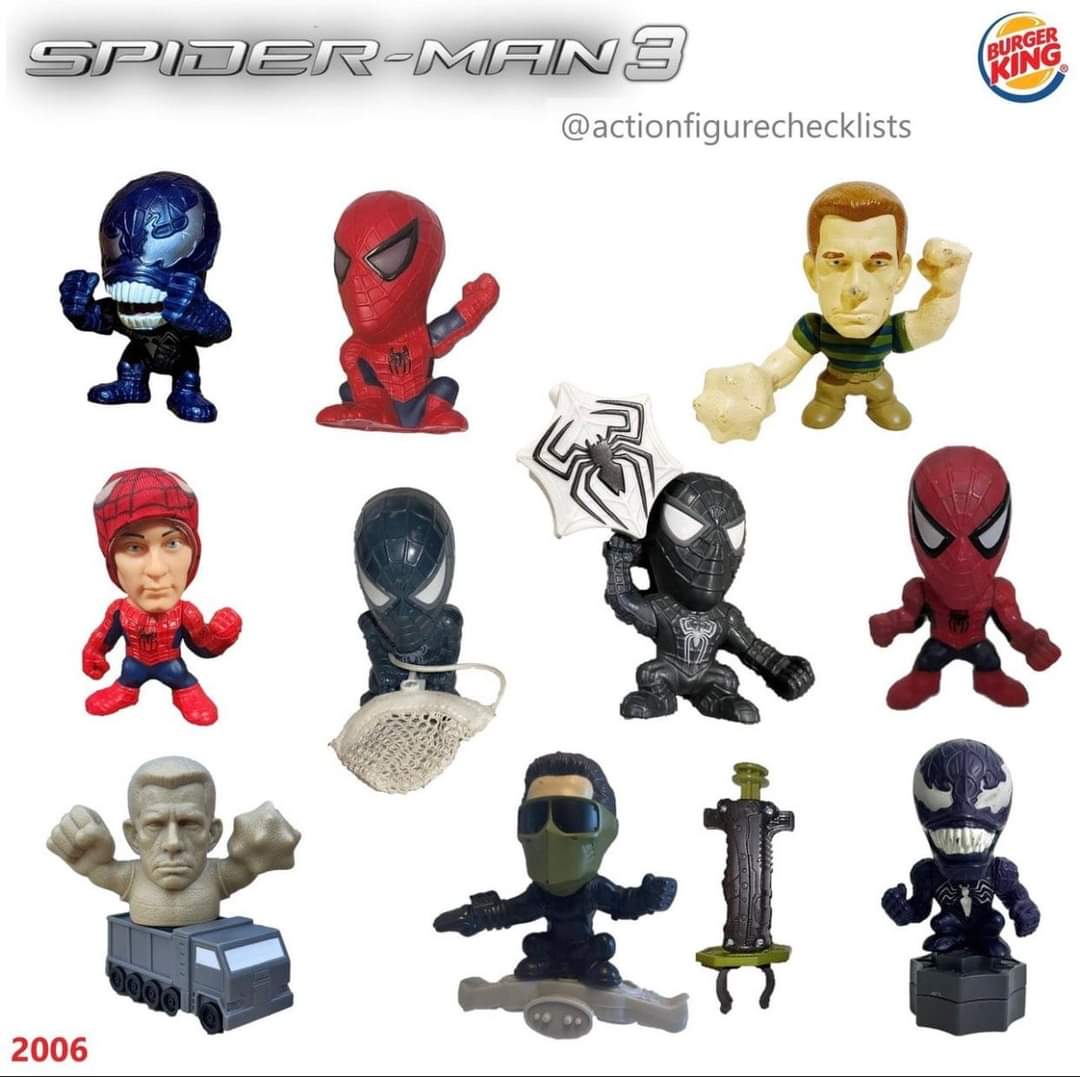 ZeroYear97's tweet photo. Welcome back Spider-Man 3 Burger King toys. https://t.co/6dCTcPgIq2