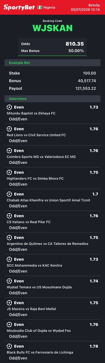 Shancyisrael's tweet photo. 12/12 Even Selections

WJSKAN - SportyBet 
Drop edit ✍️ https://t.co/HGmDLDGZzJ