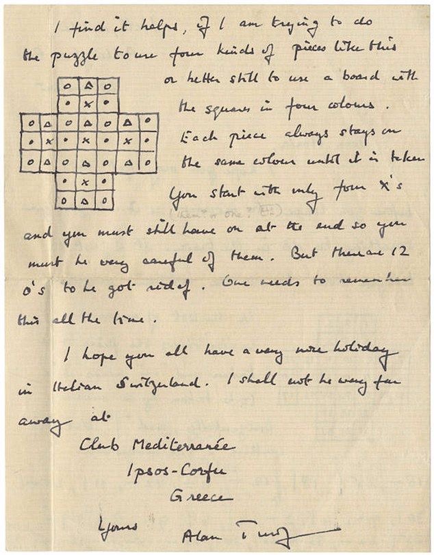 mbismail33's tweet photo. 1953: Alan Turing’s handwritten letter to a friend where he explains his Solitaire method and advice on how to play the game. https://t.co/bjStlsWdCW