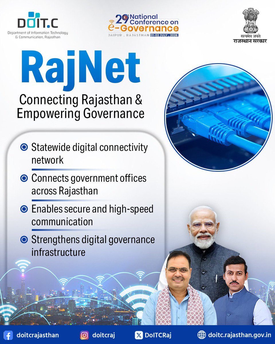 DoITCRaj's tweet photo. RajNet powers Rajasthan’s digital ecosystem by enabling secure connectivity and seamless communication, supporting efficient governance and improved public service delivery.
#Doitc https://t.co/Ck1vdlIbUN