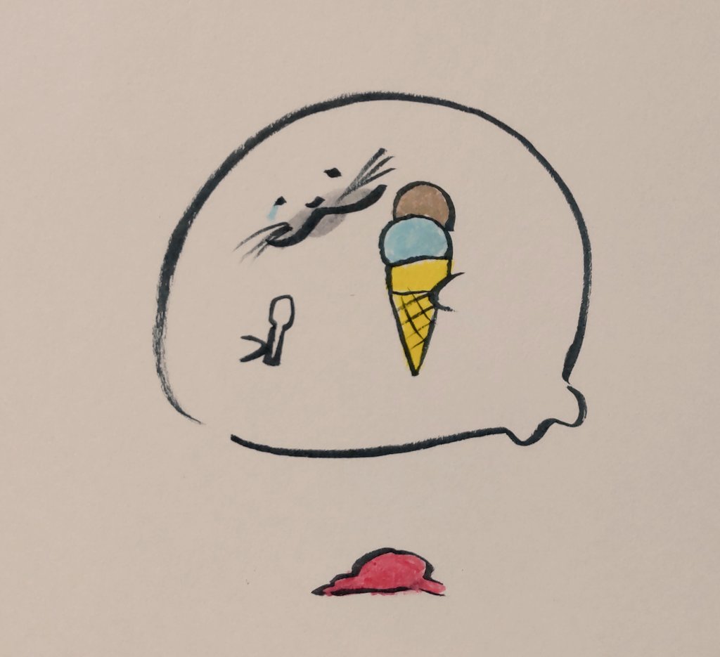 jissunboshi96's tweet photo. アイスを落としてしまったアザラシを描きました。 https://t.co/nLS1cRAvo5