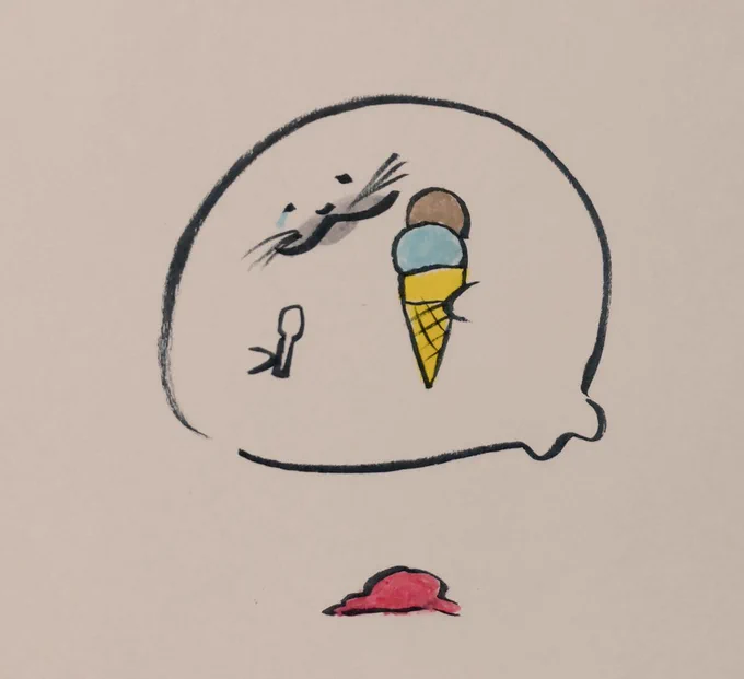 アイスを落としてしまったアザラシを描きました。