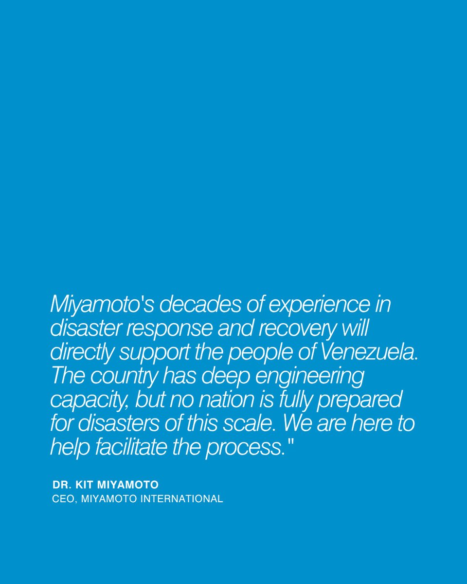 KitMiyamoto's tweet photo. @miyamotointl is responding to the June 24 Venezuela earthquakes in collaboration with the @statedept's Bureau of Disaster and Humanitarian Response. I will be joining today.

https://t.co/4mabe4pJjr

#VenezuelaEarthquake #DisasterResponse #HumanitarianResponse https://t.co/u22T5Hl8pf