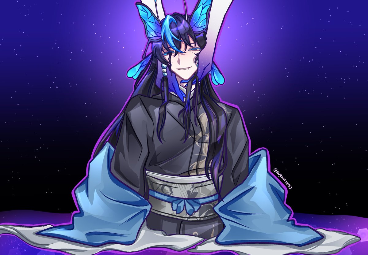 august11037's tweet photo. welcome to earth Shen Yao 
hai guys heres my new oc Shen Yao👀 hes a butterfly deity that’s cursed with death. anything he touches withers away and dies

https://t.co/gM0tpTp1PM (added him to AF) https://t.co/TZ6eNSV2cQ