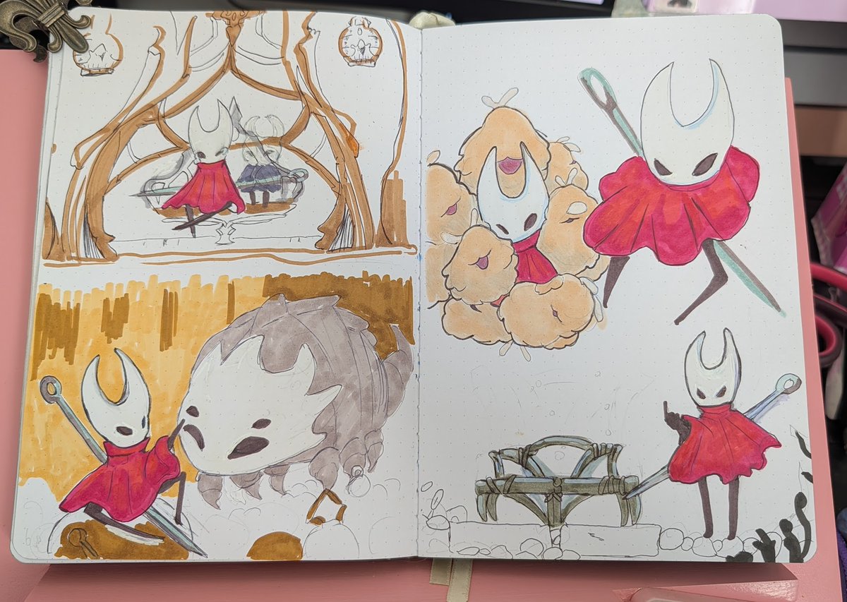 Lune_Flare's tweet photo. Silksong spread i never got around to finishing loved the game though #sketchbook #artmoots https://t.co/1Oj8AgpB6K