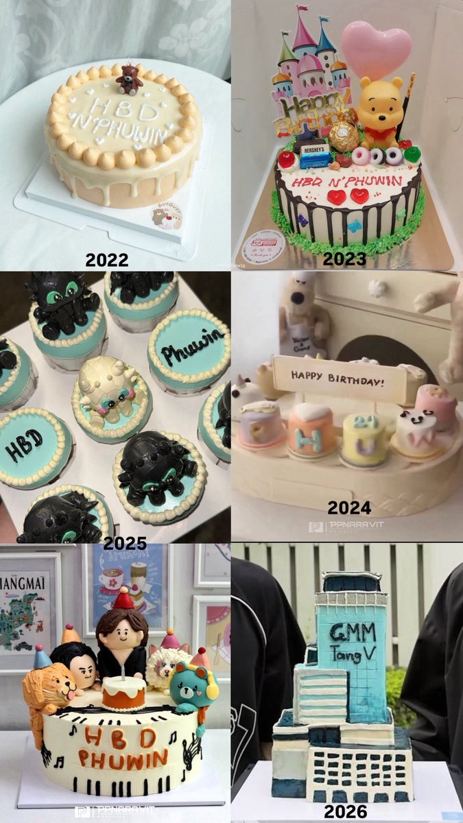 withphuwin's tweet photo. the birthday cakes from pond to phuwin from year to year 🥹🤍

2022 > 2023 > 2024 > 2025 > 2026

OUR STAR PHUWIN 23rd
#23rdHoneyThePHUWINDay https://t.co/J4KfYfR354