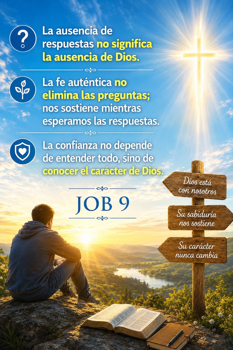 brunoraso's tweet photo. 🔶La ausencia de respuestas no significa ausencia de Dios 
🔶La fe auténtica no elimina las preguntas, nos sostiene mientras esperamos las respuestas
🔶La confianza no depende de entender todo, sino de conocer el carácter de Dios #Job9 #rpSp (Imagen IA) https://t.co/eLcO6TpZkU https://t.co/rBMI3bWV73