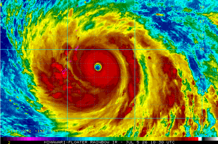 jayhobgood's tweet photo. Typhoon Bavi is bearing down on the Marianas; max wind speed 165 mph (265 km/h); moving toward west-northwest at 11 mph (17 km/h); Typhoon Warnings in effect for Guam, Rota, Tinian, and Saipan. https://t.co/1J2Jfm3JEA