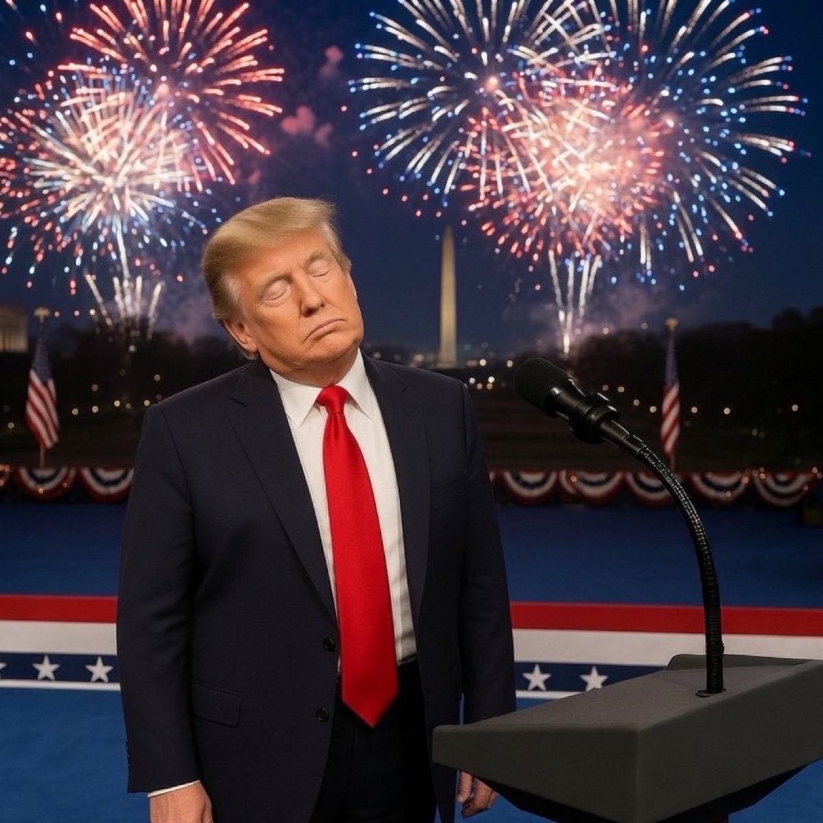 Rob184rob's tweet photo. @joncoopertweets Almost as bad as I’d pictured! 

I figured Trump would give a speech and fall asleep during it long enough to make the Fourth of July fireworks happen on the Fifth of July.

But instead he fell asleep during the fireworks. 

https://t.co/VcOjZHHzlv https://t.co/hTwQVIfLr8
