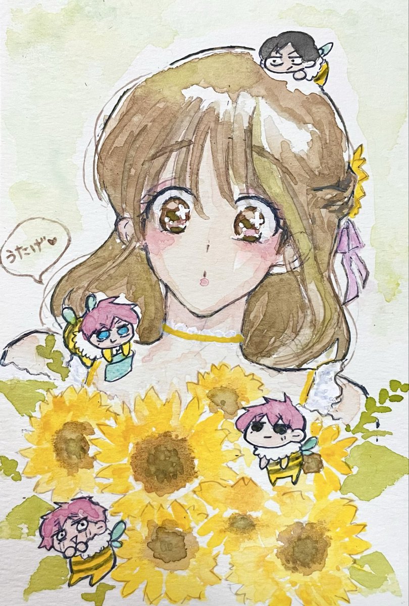 彩菜イラストオーダー　3月用③ うたげちゃん可愛い！！！ 3人組好きすぎる…🥺✨ #多聞くん今どっち