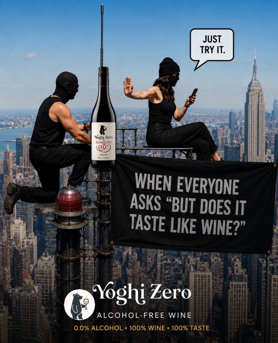 YoghiZero's tweet photo. Let's settle the debate. 👇
❓ Does alcohol-free wine taste like wine?
Our answer is simple:
Taste it and decide for yourself.
🍷 0.0% Alcohol
🍇 100% Wine
❤️ 100% Taste
Would you give it a try? 
#YoghiZero #AlcoholFreeWine #NonAlcoholicWine #WineWithoutAlcohol #DealcoholizedWine https://t.co/e8m30RnkrR