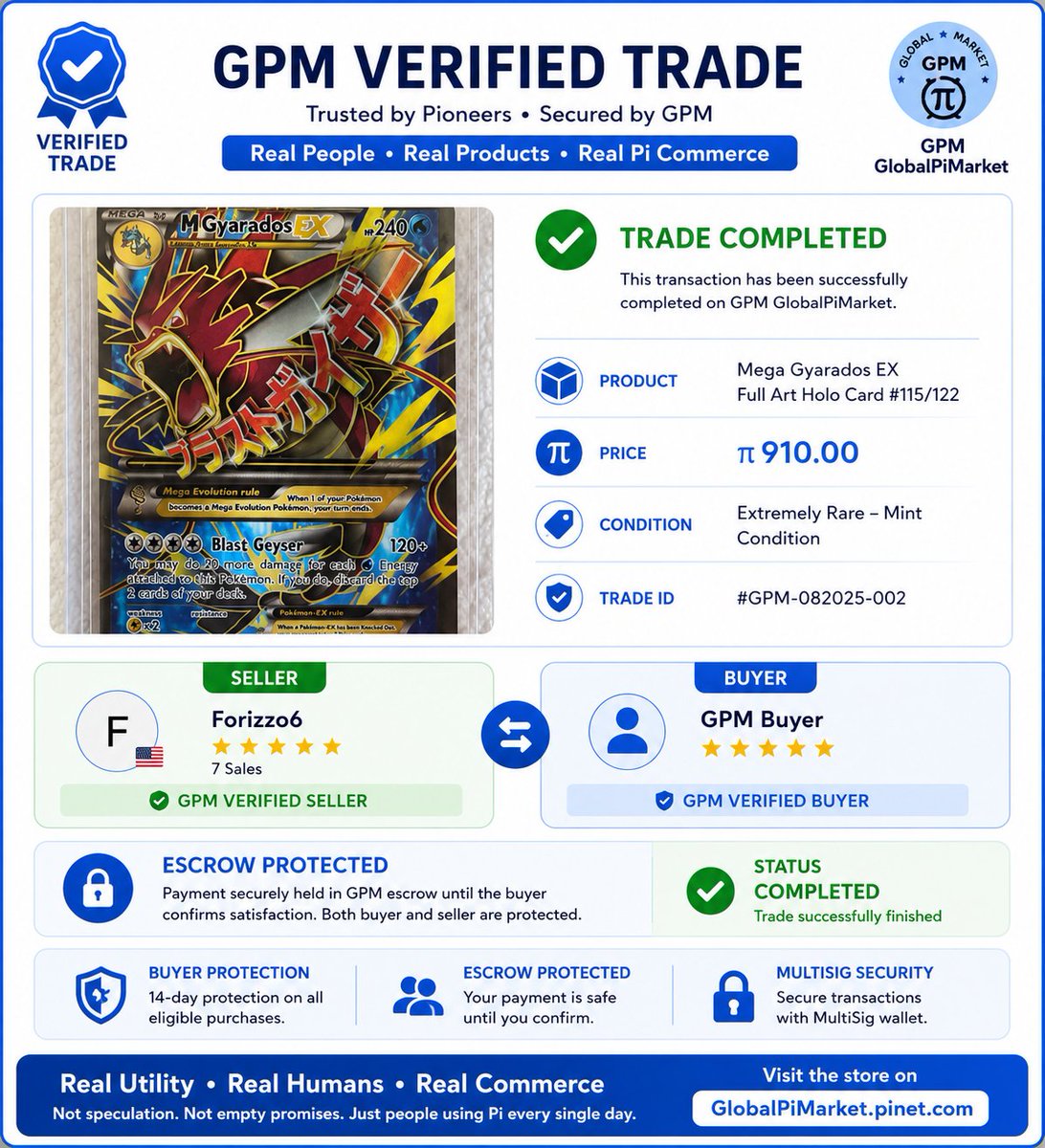 globalpimarket's tweet photo. That's exactly what makes GPM powerful. 👏
Three more verified Pi trades completed through GPM:
🕷️ Marvel Legends Iron Spider Action Figure – 80 Pi ✅
🐉 Rare Pokémon Mega Gyarados EX – 910 Pi ✅
✨ Rare Pokémon Espeon EX Full Art – 499 Pi ✅
Total: 1,489 Pi in verified collector trades.
Every completed transaction proves that people are using Pi to buy and sell real products—not just talking about utility, but creating it.
Real Utility • Real Humans • Real Commerce
GPM GlobalPiMarket
Not speculation. Not empty promises. Just people using Pi every single day.