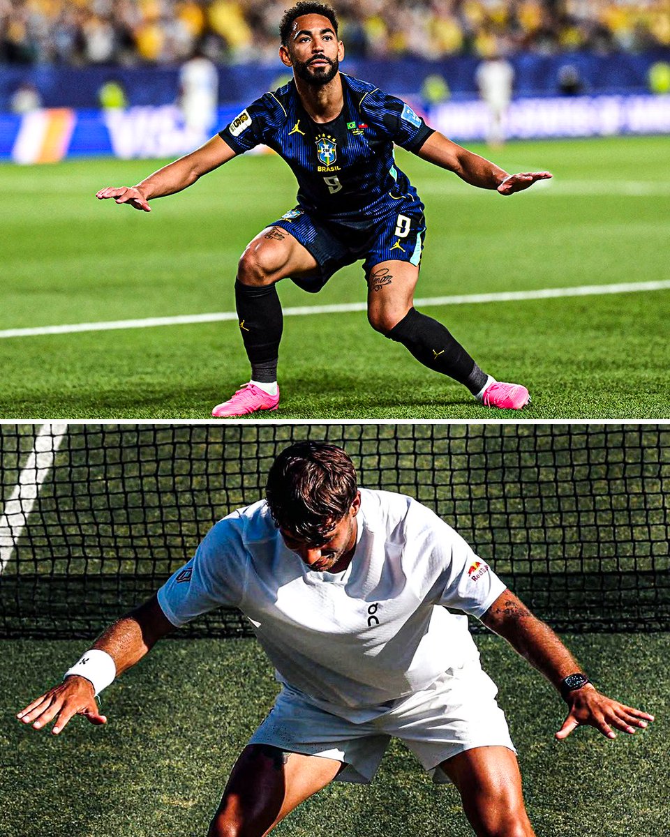 ESPNUK's tweet photo. Influence 🏄

Matheus Cunha's celebration has made its way into Wimbledon 🙌🇧🇷🇮🇹 https://t.co/c3ucxa3Er4