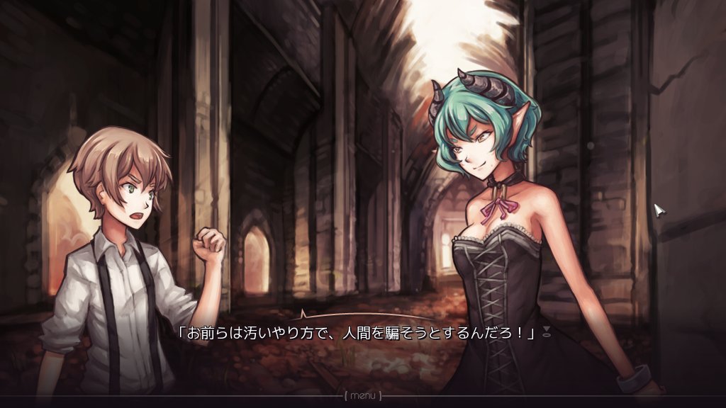 rekonleaf's tweet photo. 往年の名作英語ノベルゲームJuniper's Knot、非公式翻訳パッチ配布
https://t.co/0kfQar93ZG
女悪魔と少年のボーイミーツガールというかおねショタというかそういう短編物語です
危なくてめんどくさい上位長命種お姉さんが好きな方はどうぞ
1～2時間ほどでさらっと読めると思います https://t.co/cS4dhXem4M