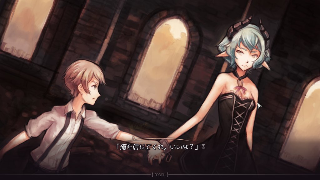 rekonleaf's tweet photo. 往年の名作英語ノベルゲームJuniper's Knot、非公式翻訳パッチ配布
https://t.co/0kfQar93ZG
女悪魔と少年のボーイミーツガールというかおねショタというかそういう短編物語です
危なくてめんどくさい上位長命種お姉さんが好きな方はどうぞ
1～2時間ほどでさらっと読めると思います https://t.co/cS4dhXem4M