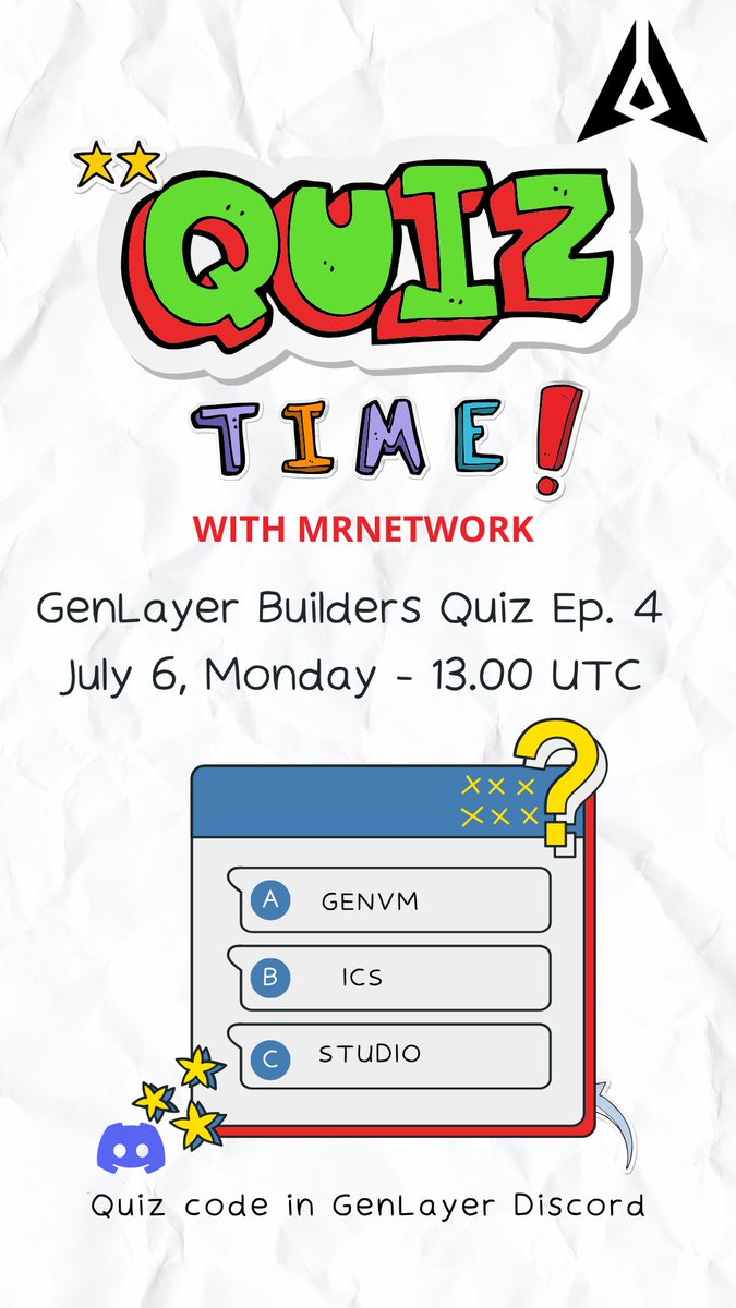 encrypt_wizard's tweet photo. GenLayer Builders, it’s quiz time once again! 🔥

join me, for Episode 4 this Monday, July 6 at 13:00 UTC;

test your knowledge, compete with fellow builders, and stand a chance to win XPs

the quiz code will be shared in the @GenLayer discord (games-hub channel), before the quiz starts

quiz venue: https://t.co/EHt2c6Dz3L

will you be there?👀