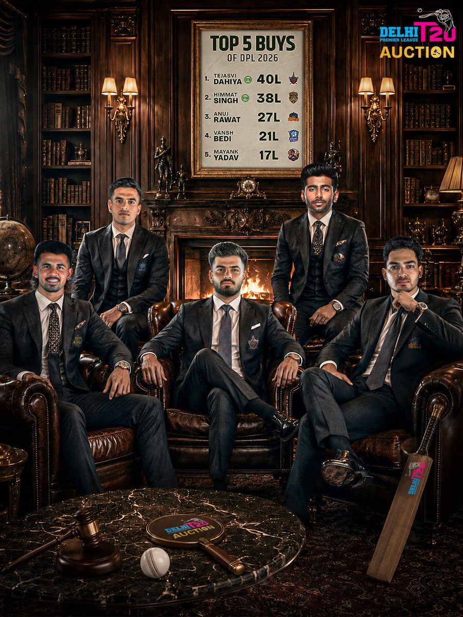 DelhiPLT20's tweet photo. The Auctionโs Elite! ๐
#delhipremierleague #dpl #dplauction #cricket #top5 https://t.co/sDjGRyXGKZ